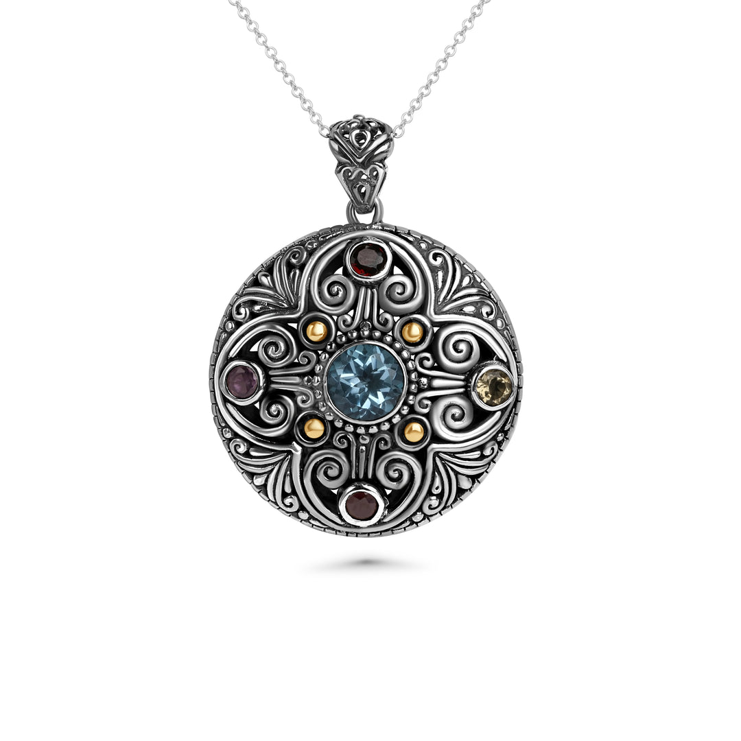 2.20 Cts Blue Topaz Statement Pendant in Two Tone 925 Silver