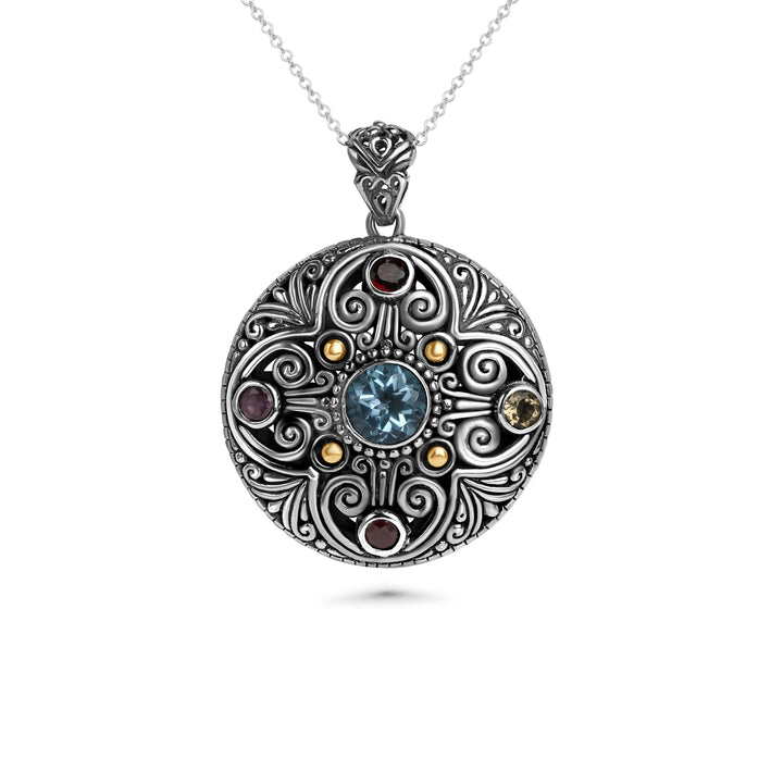 2.20 Cts Blue Topaz Statement Pendant in Two Tone 925 Silver