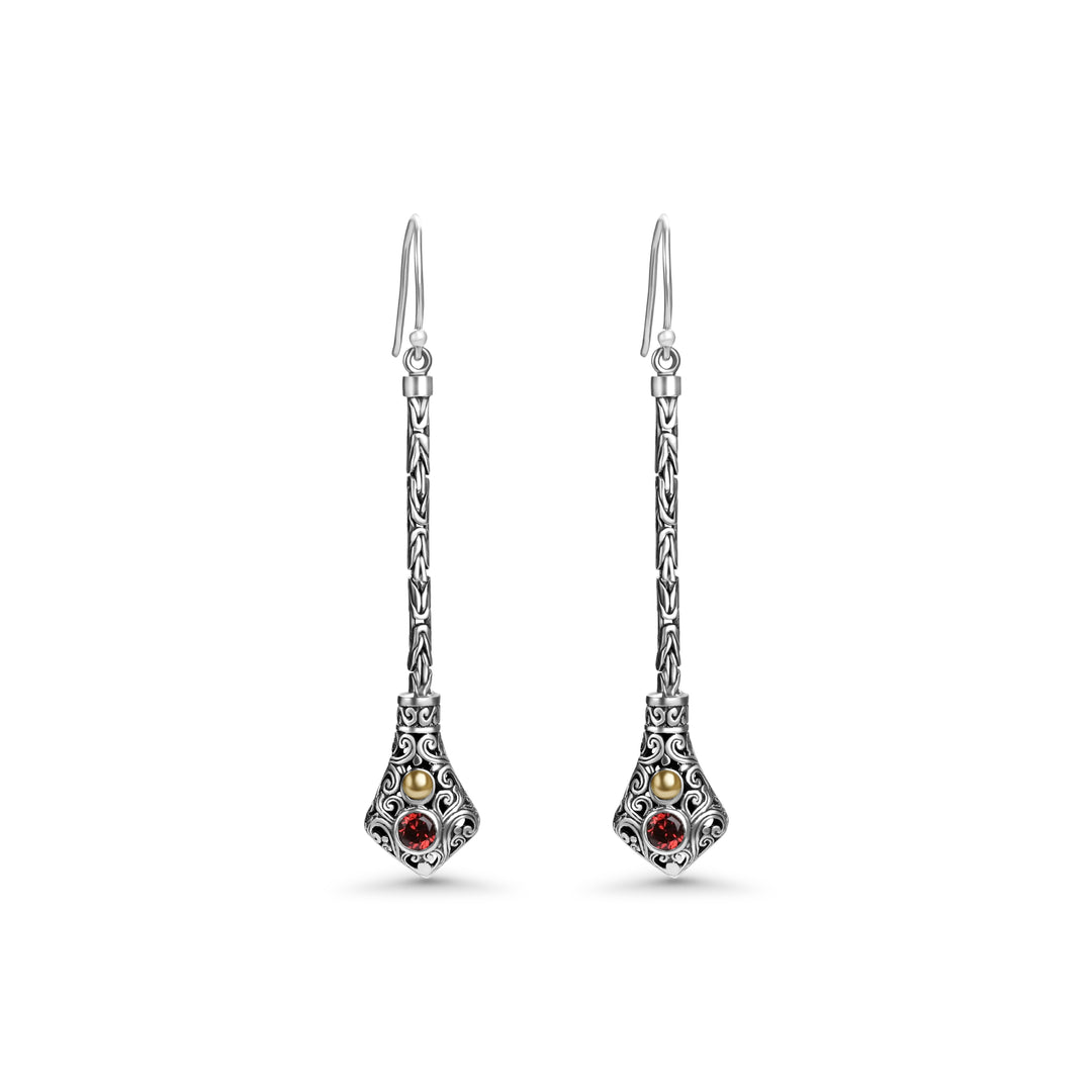 0.40 Cts Garnet Dangle Earring in Two Tone 925 Silver