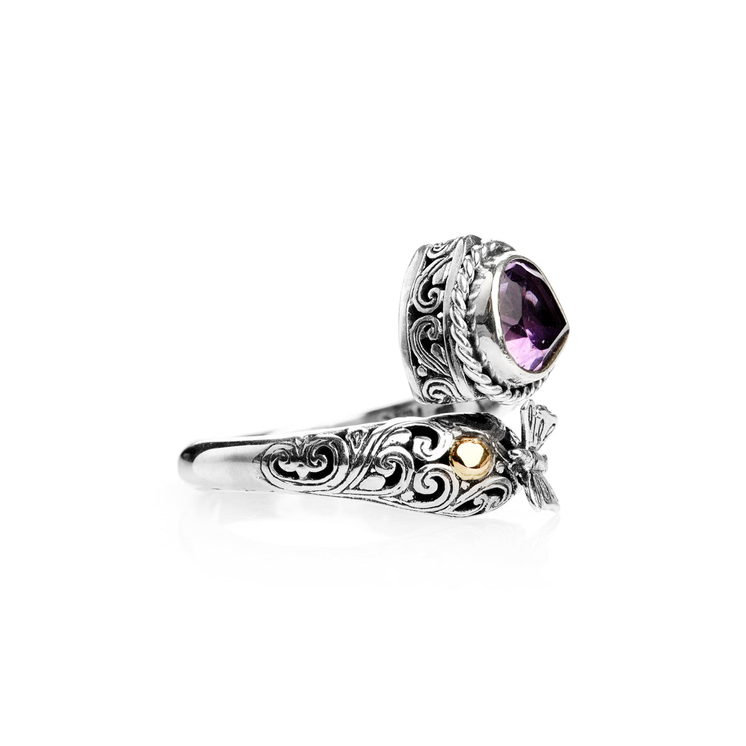 1.10 Cts Amethyst Bypass Ring in Two Tone 925 Silver