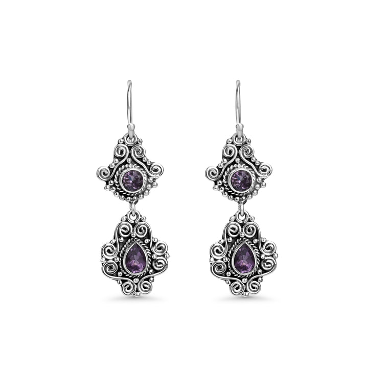 2.10 Cts Amethyst Dangle Earring in Oxidized 925 Silver