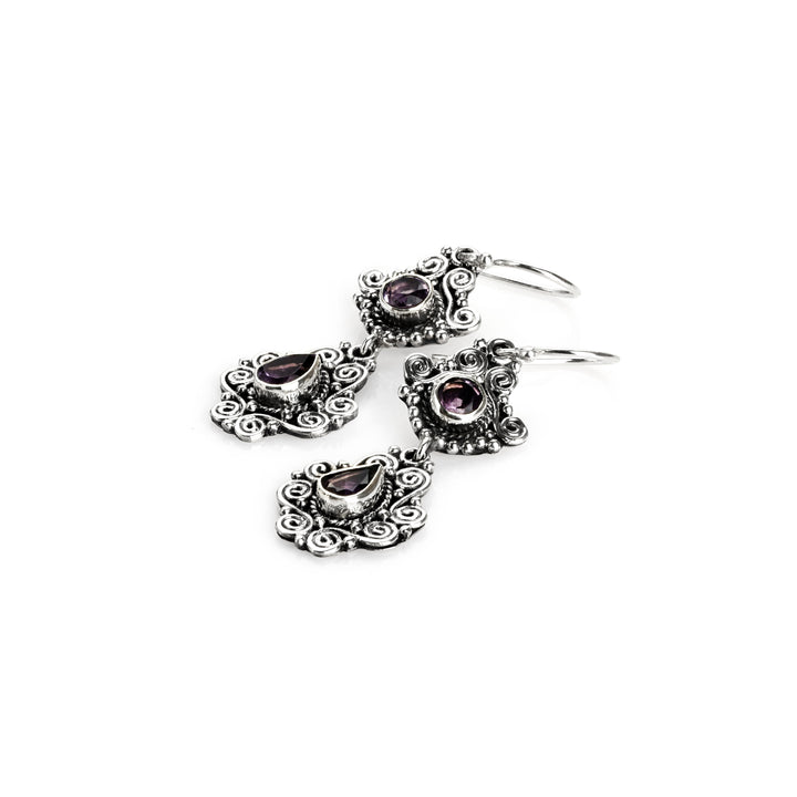 2.10 Cts Amethyst Dangle Earring in Oxidized 925 Silver