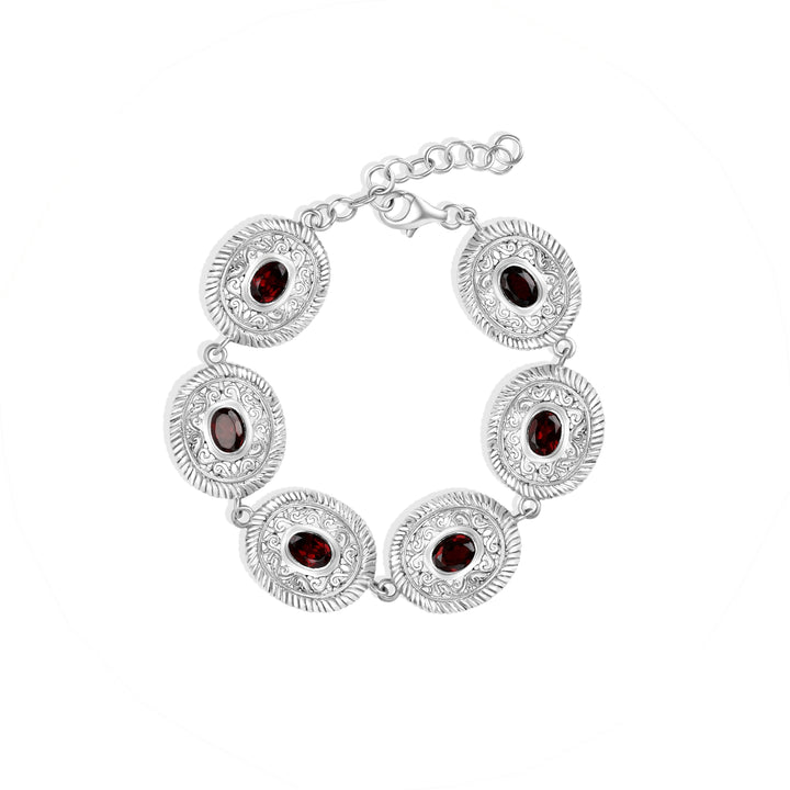 3.20 Cts Garnet Station Bracelet in Oxidized 925 Silver