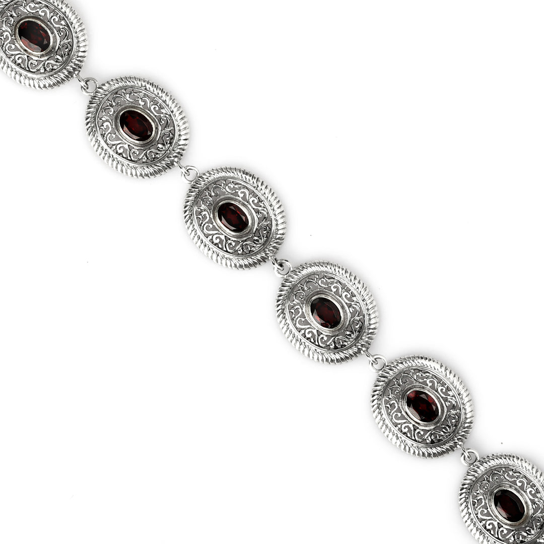 3.20 Cts Garnet Station Bracelet in Oxidized 925 Silver