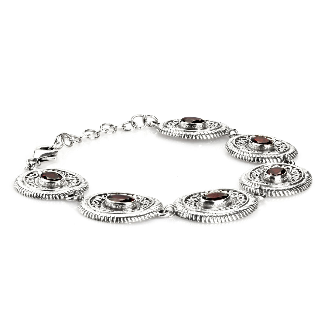 3.20 Cts Garnet Station Bracelet in Oxidized 925 Silver