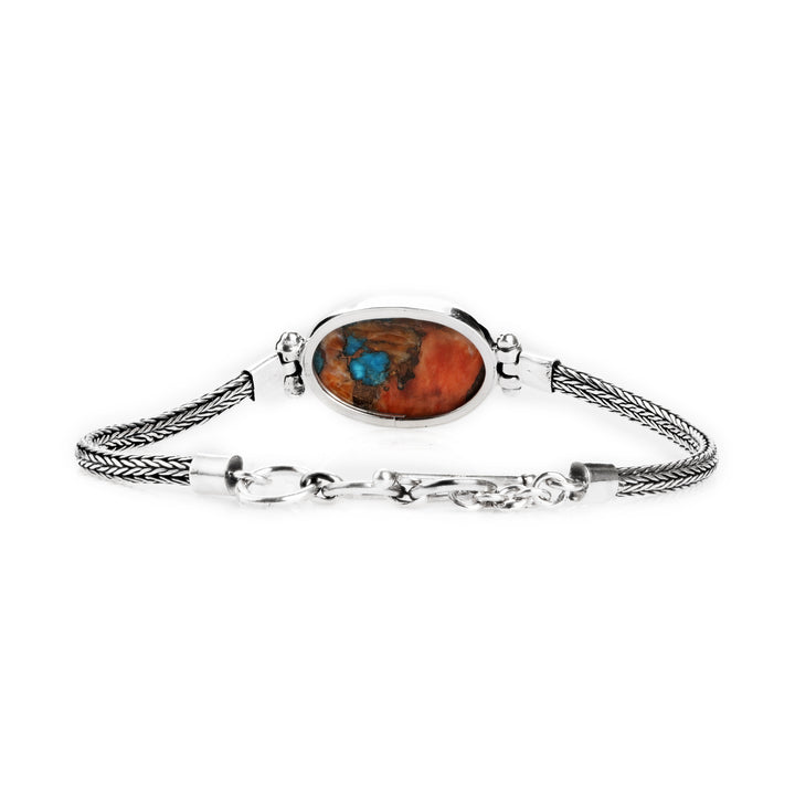 15.00 Cts Oyster Turquoise Solitaire Bracelet in Oxidized 925 Silver