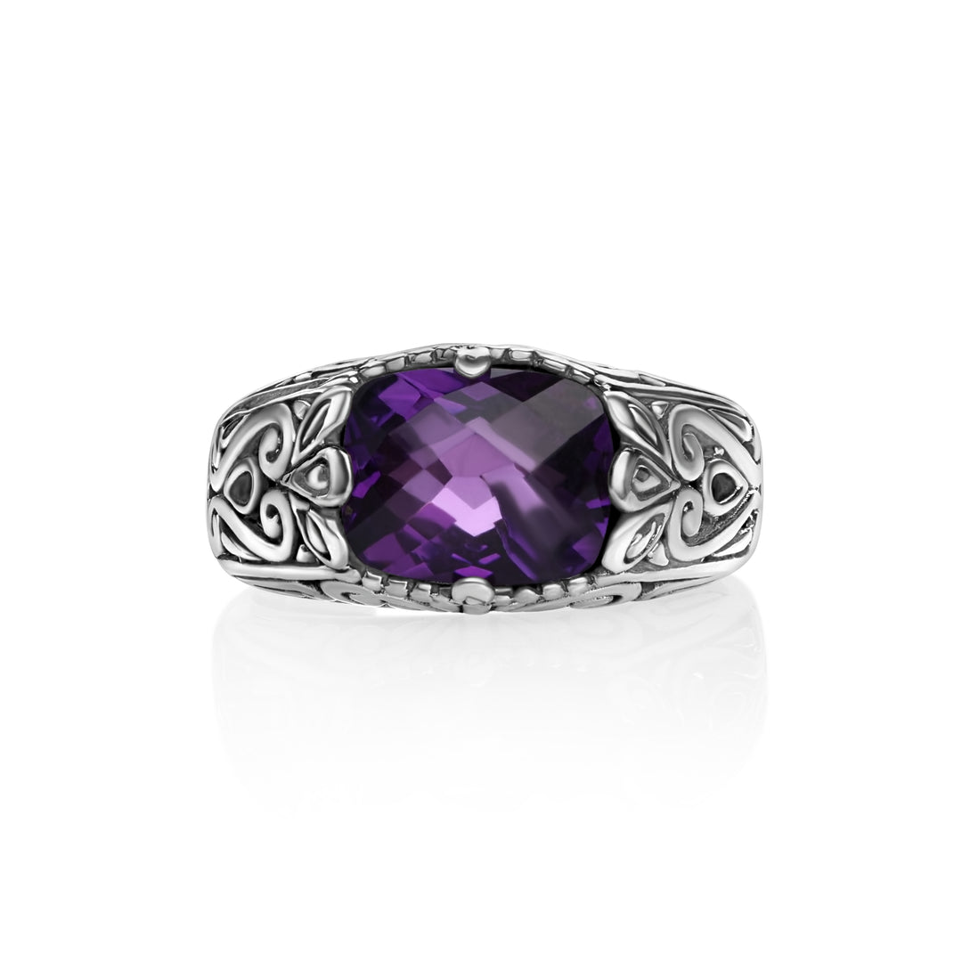 4.20 Cts Amethyst Statement Ring in Oxidized 925 Silver