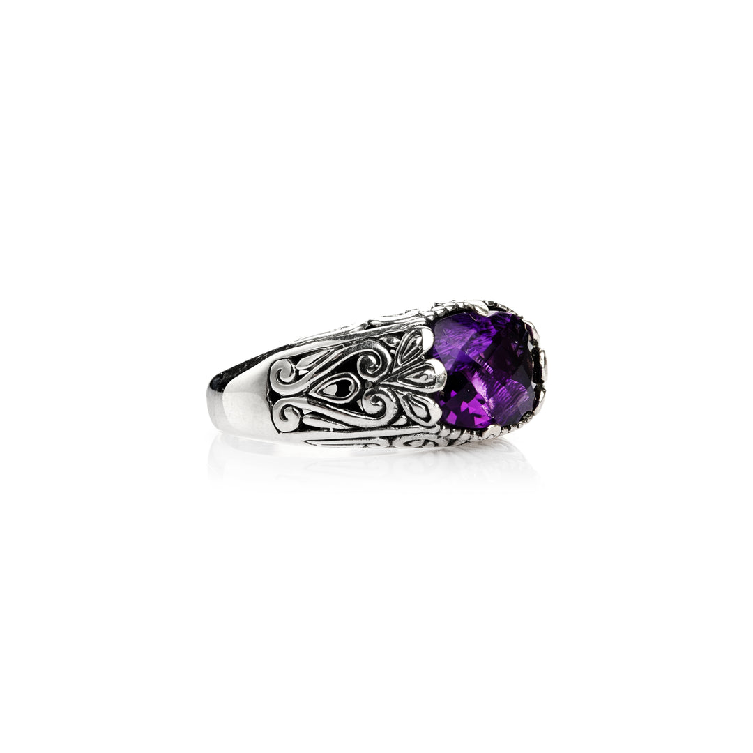 4.20 Cts Amethyst Statement Ring in Oxidized 925 Silver