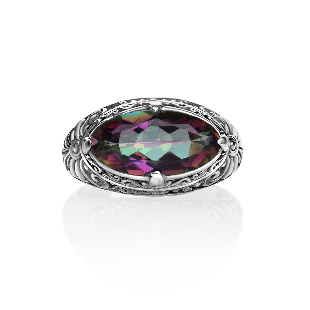 7.00 Cts Mystic Topaz Statement Ring in Oxidized 925 Silver