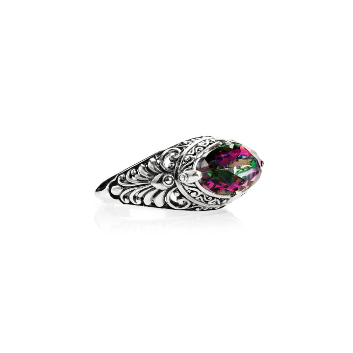 7.00 Cts Mystic Topaz Statement Ring in Oxidized 925 Silver