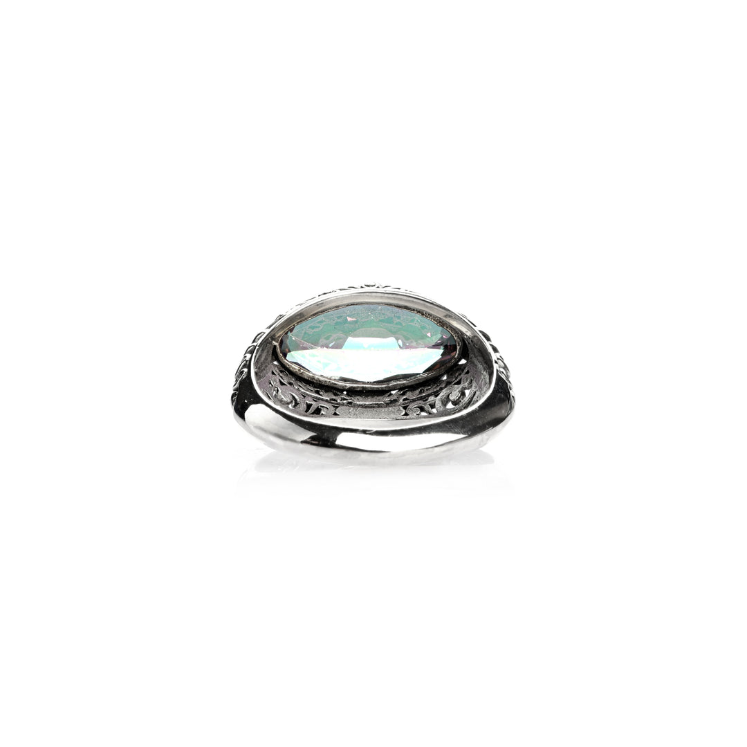 7.00 Cts Mystic Topaz Statement Ring in Oxidized 925 Silver