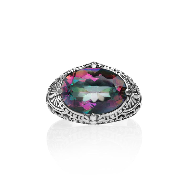 8.00 Cts Mystic Topaz Statement Ring in Oxidized 925 Silver