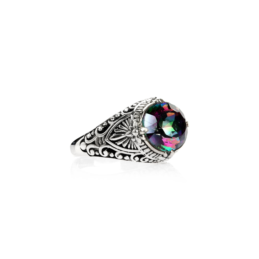 8.00 Cts Mystic Topaz Statement Ring in Oxidized 925 Silver