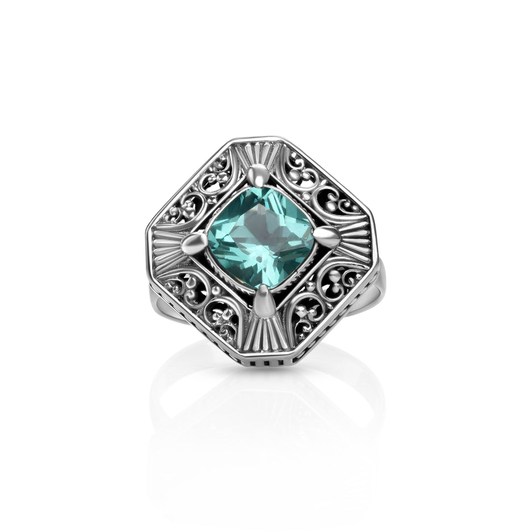 6.00 Cts Florite Statement Ring in Oxidized 925 Silver