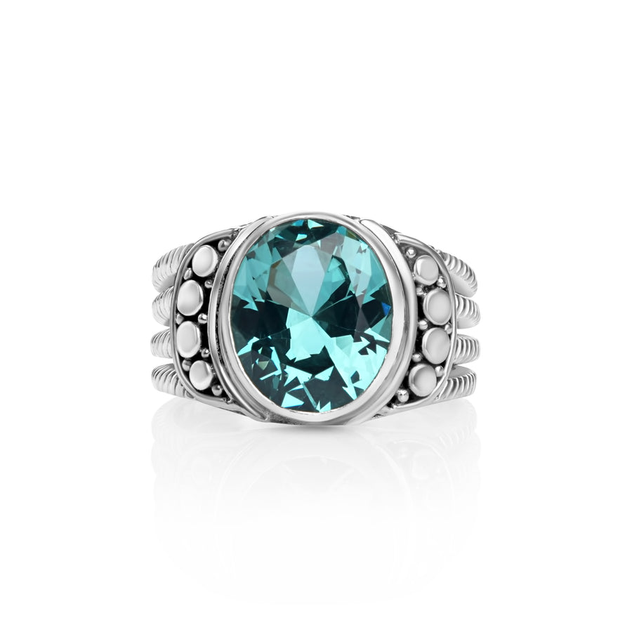 5.00 Cts Florite Solitaire Ring in Oxidized 925 Silver