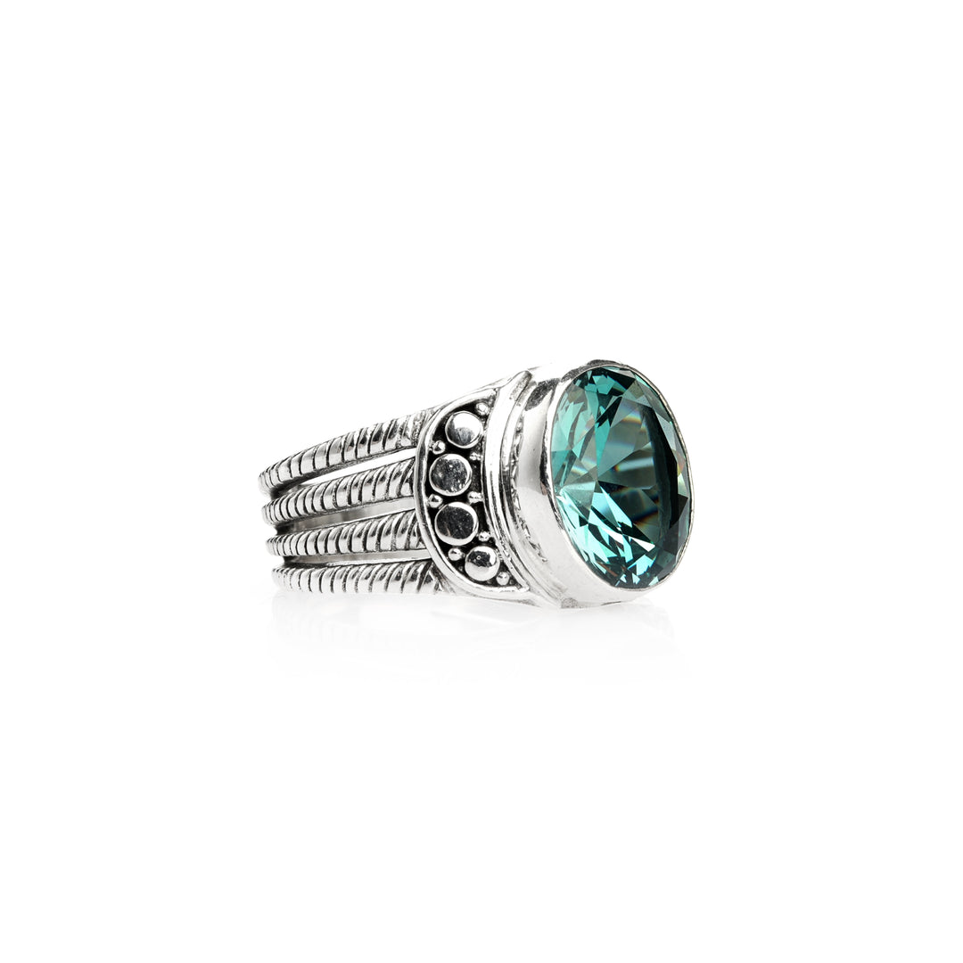 5.00 Cts Florite Solitaire Ring in Oxidized 925 Silver