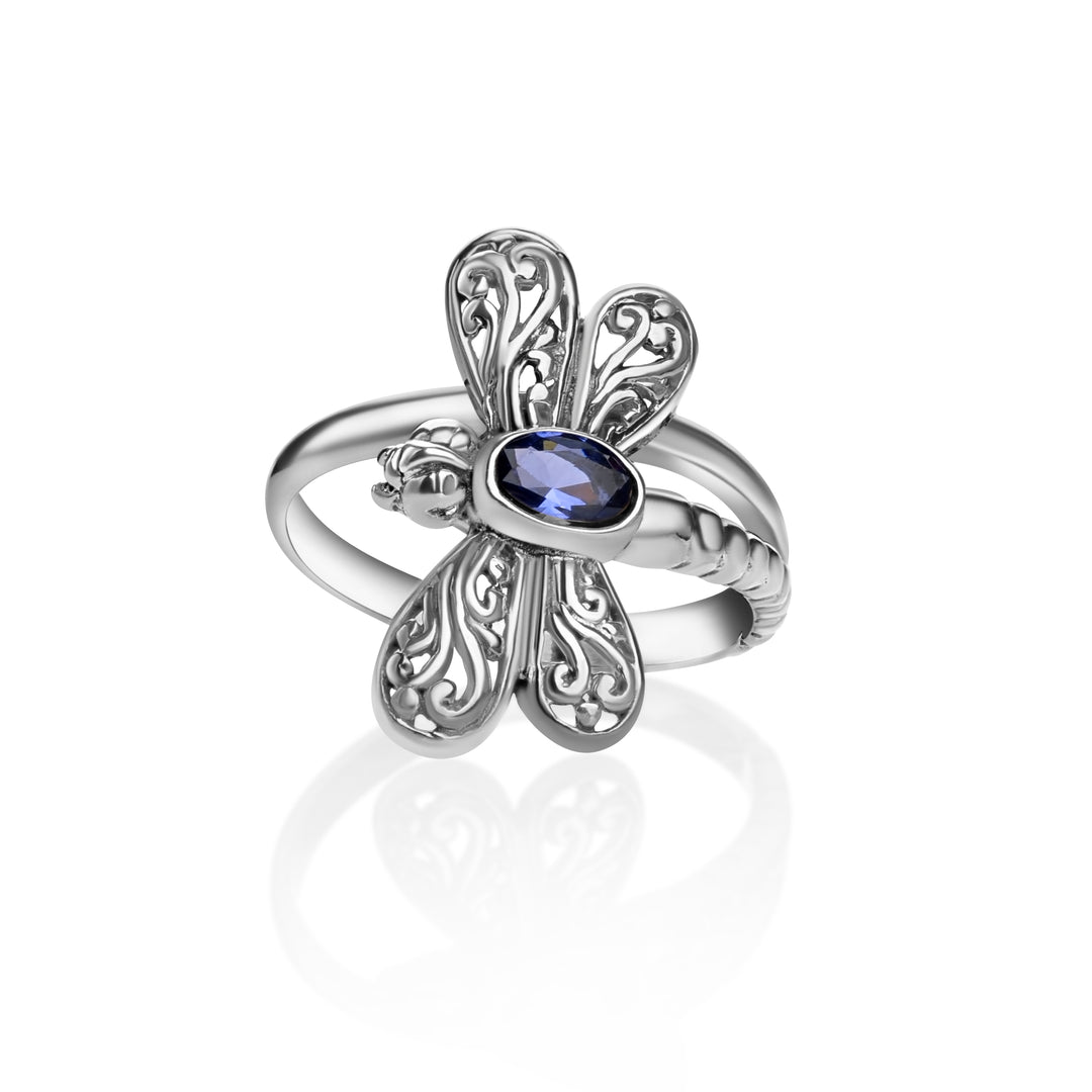 0.20 Cts Mystic Quartz Butterfly Ring in Oxidized 925 Silver