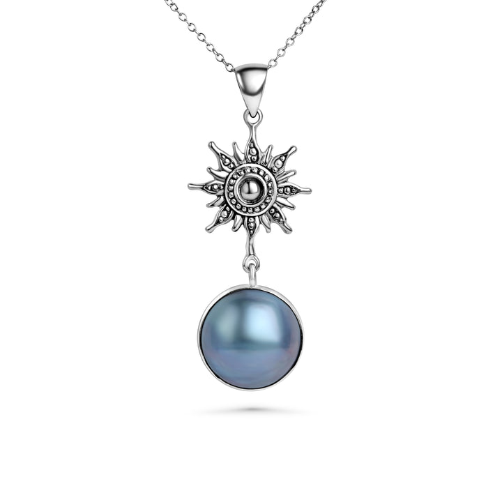 4.00 Cts Pearl Drop Pendant in Oxidized 925 Silver