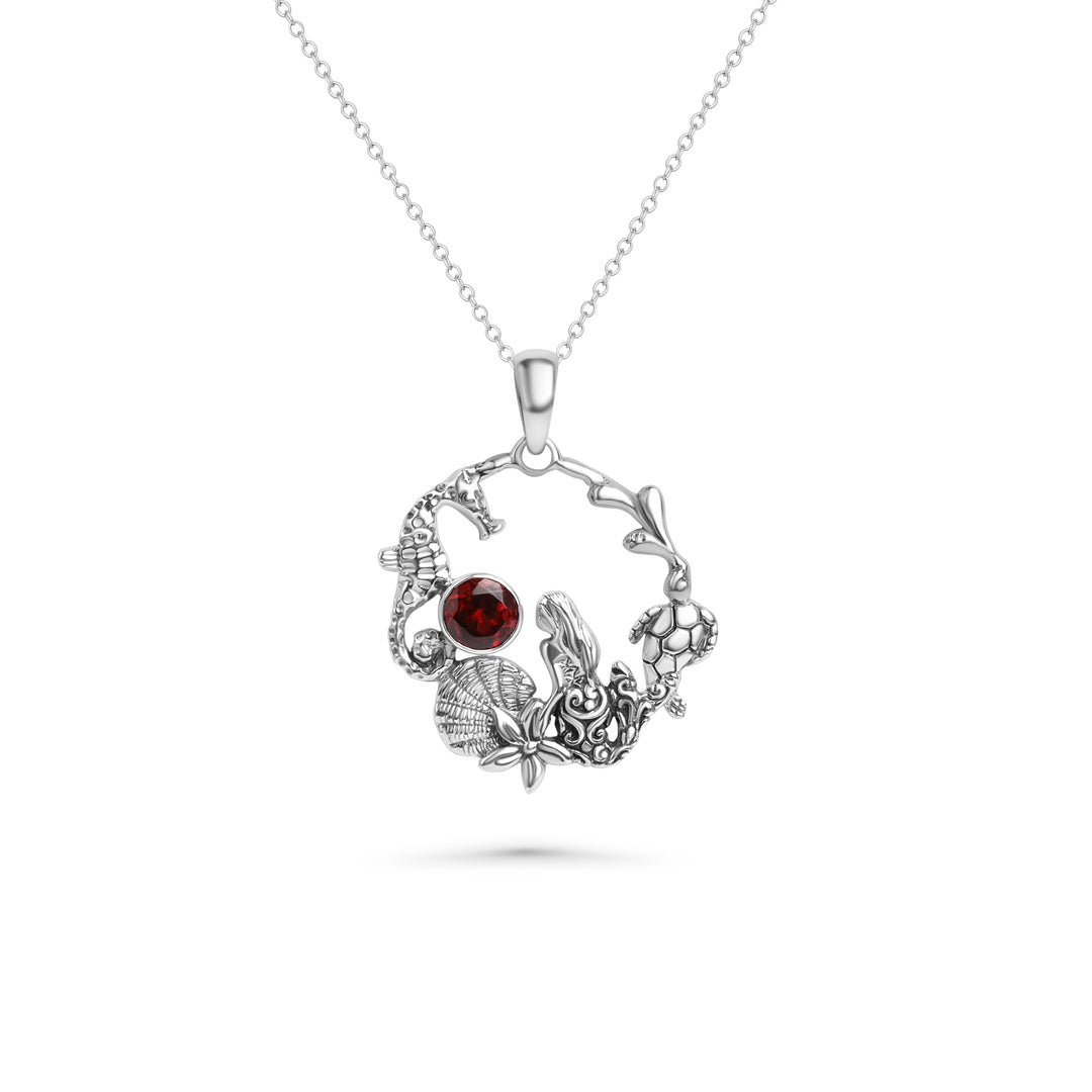 1.00 Cts Garnet Statement Pendant in Oxidized 925 Silver