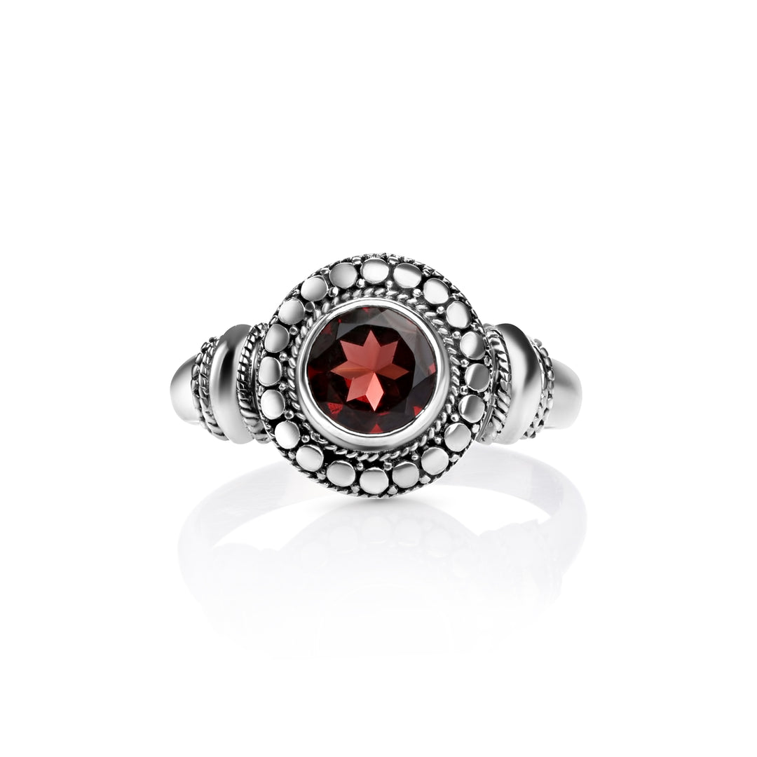 1.00 Cts Garnet Halo Ring in Oxidized 925 Silver