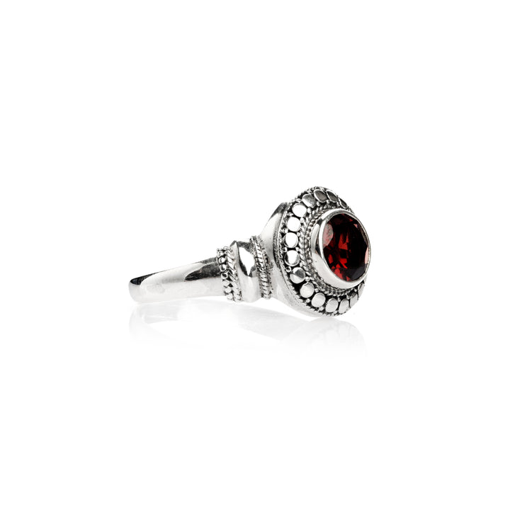 1.00 Cts Garnet Halo Ring in Oxidized 925 Silver