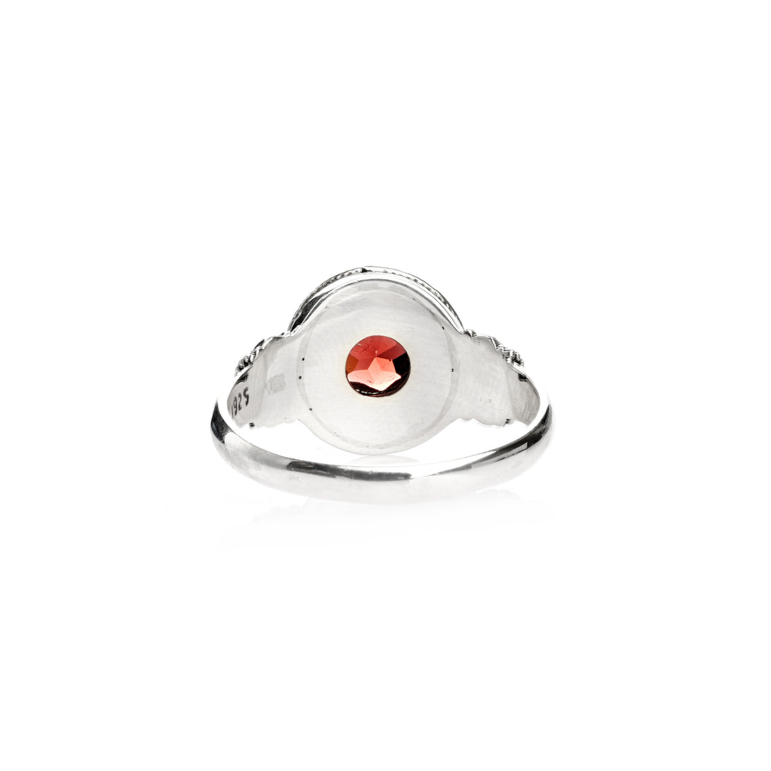 1.00 Cts Garnet Halo Ring in Oxidized 925 Silver