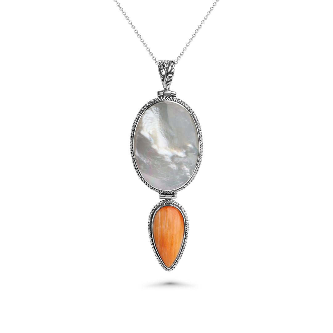 15.00 Cts Pearl and Oyster Drop Pendant in Oxidized 925 Silver