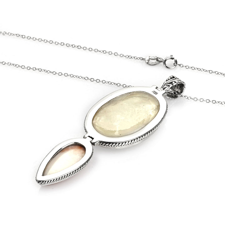 15.00 Cts Pearl and Oyster Drop Pendant in Oxidized 925 Silver