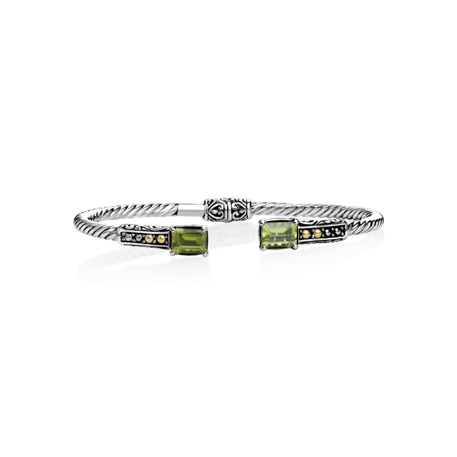 1.50 Cts Peridot Cuff Bracelet in Two Tone 925 Silver