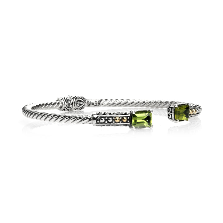 1.50 Cts Peridot Cuff Bracelet in Two Tone 925 Silver