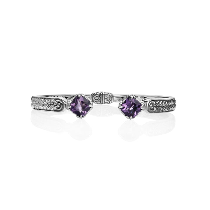 2.00 Cts Amethyst Cuff Bracelet in Oxidized 925 Silver