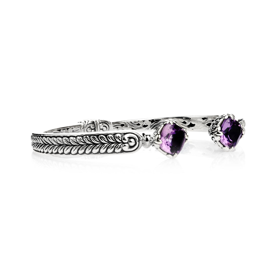 2.00 Cts Amethyst Cuff Bracelet in Oxidized 925 Silver