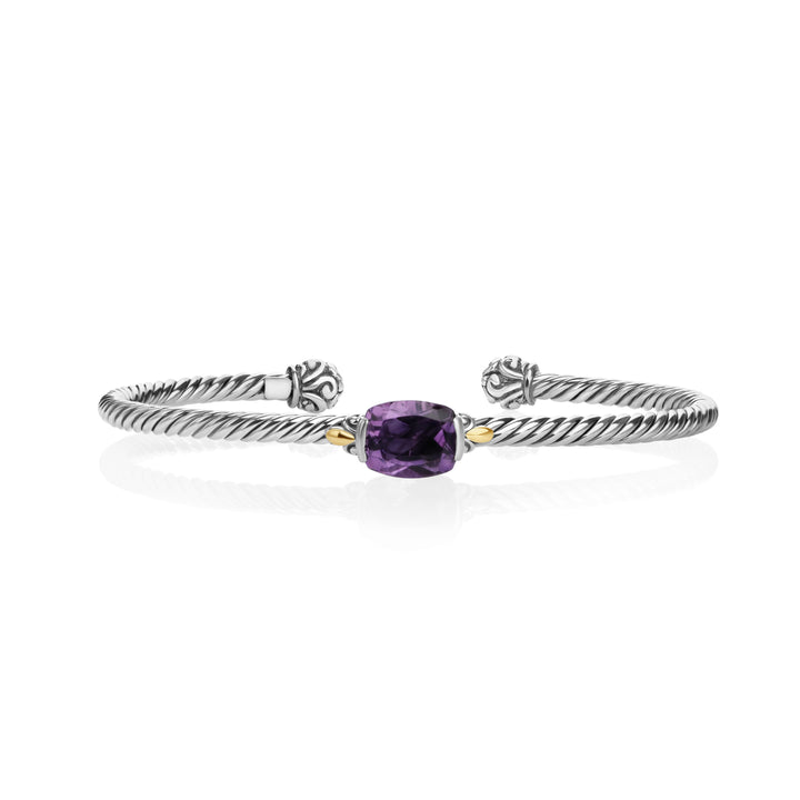 2.00 Cts Amethyst Cuff Bracelet in Two Tone 925 Silver