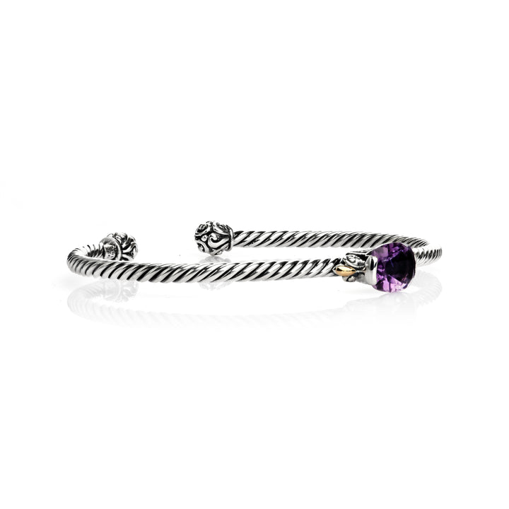 2.00 Cts Amethyst Cuff Bracelet in Two Tone 925 Silver