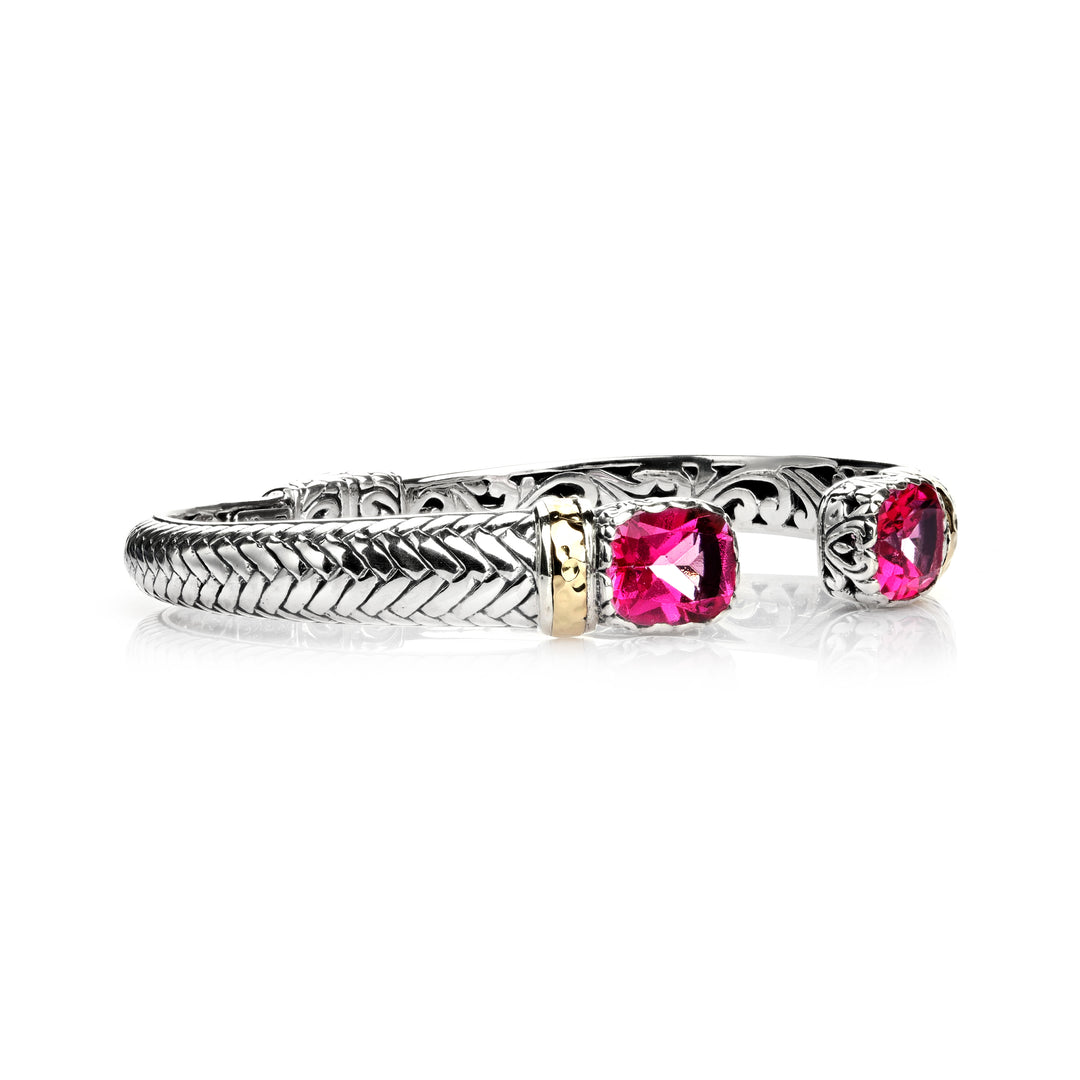 1.20 Cts Pink Topaz Cuff Bracelet in Two Tone 925 Silver