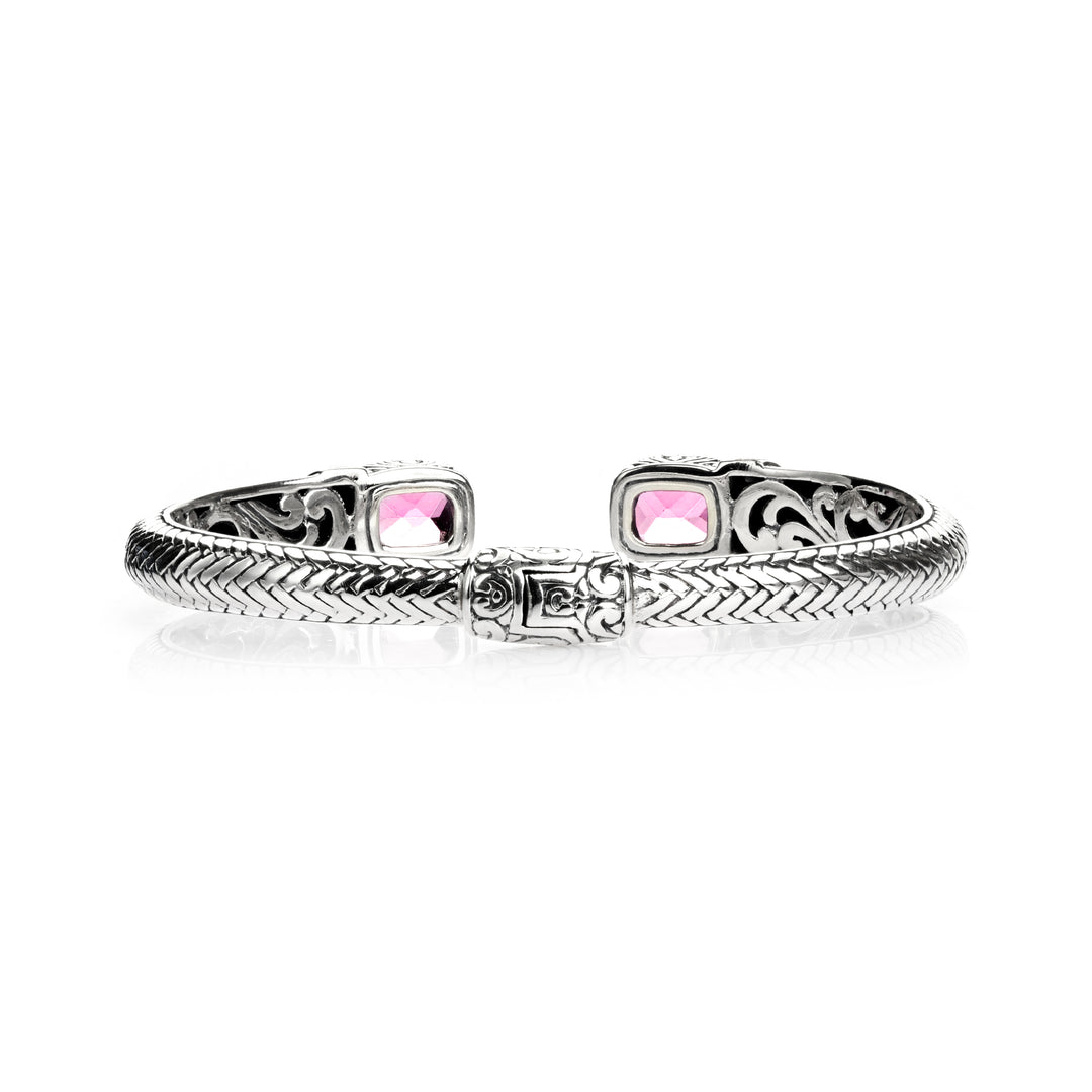 1.20 Cts Pink Topaz Cuff Bracelet in Two Tone 925 Silver