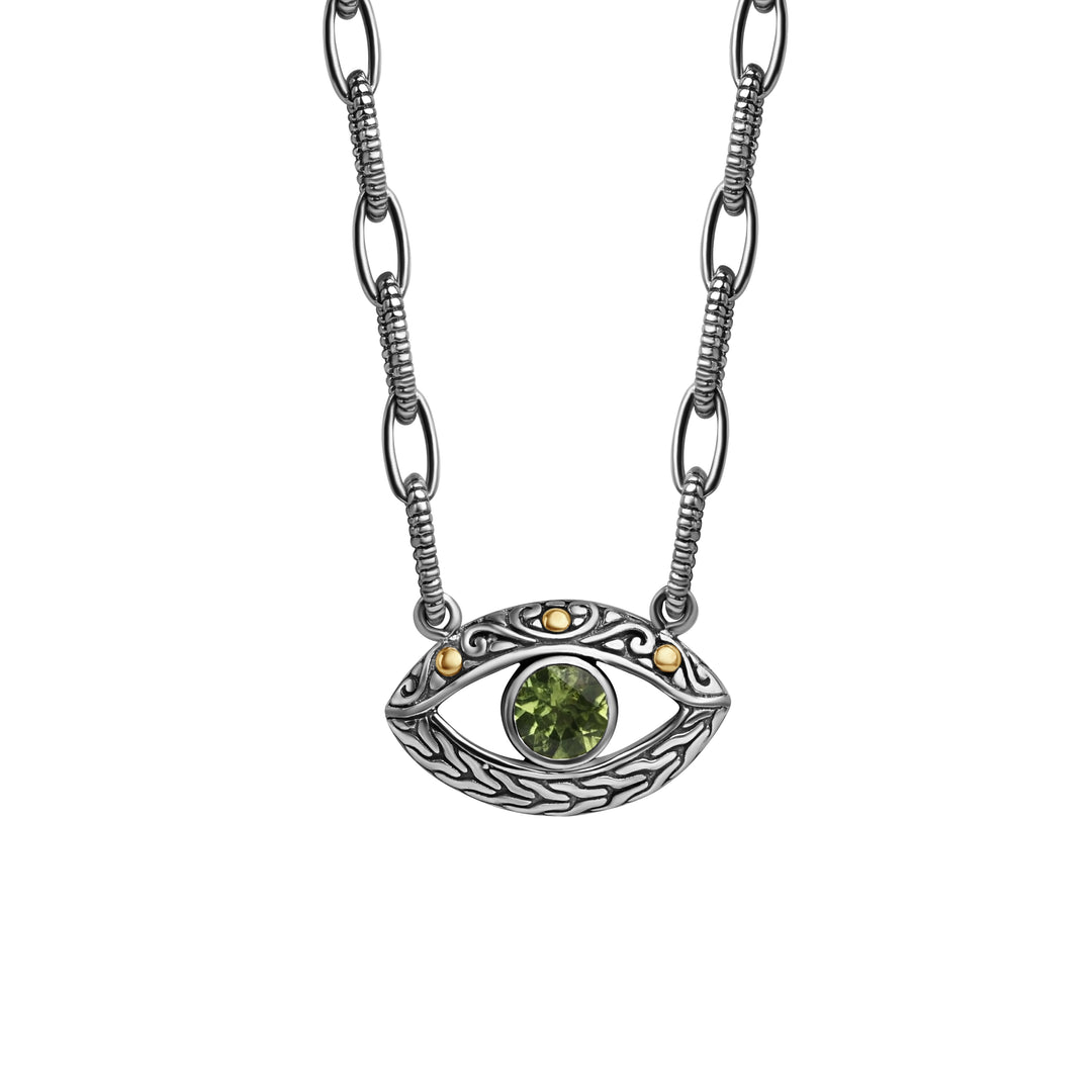 0.80 Cts Peridot Statement Necklace in Two Tone 925 Silver