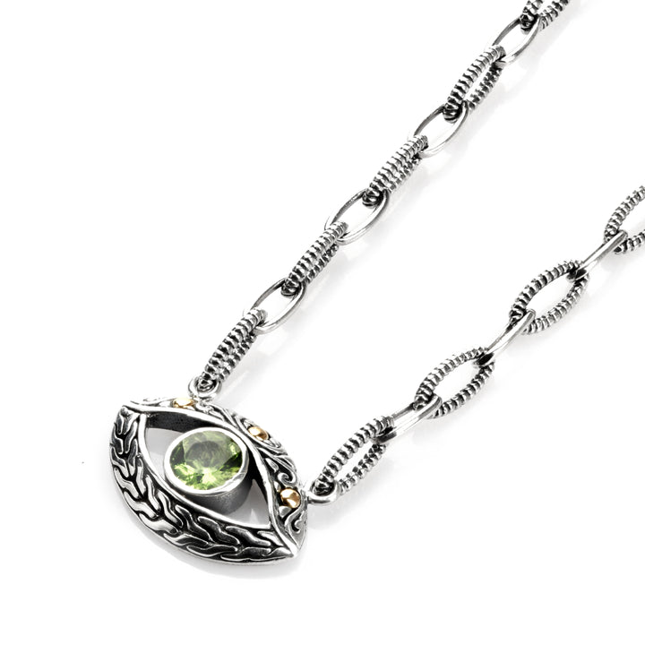 0.80 Cts Peridot Statement Necklace in Two Tone 925 Silver