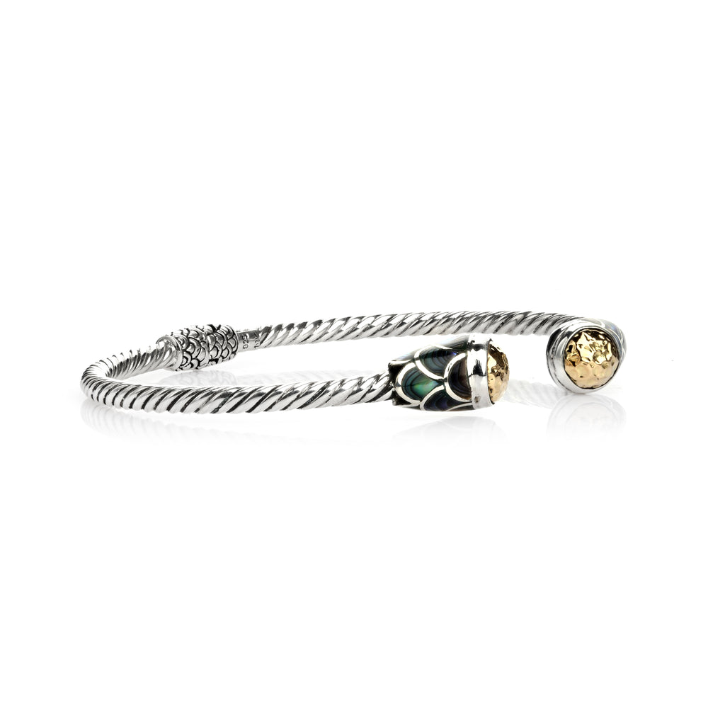 0.60 Cts Abalone Cuff Bracelet in Two Tone 925 Silver