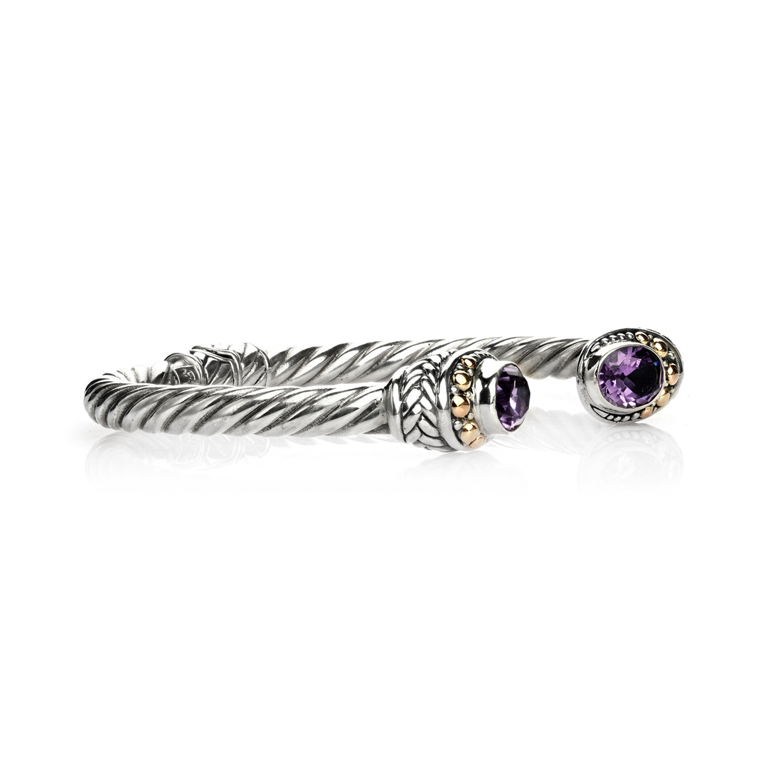 1.20 Cts Amethyst Cuff Bracelet in Two Tone 925 Silver