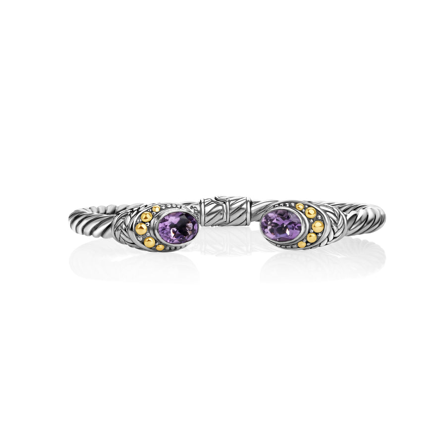 1.20 Cts Amethyst Cuff Bracelet in Two Tone 925 Silver