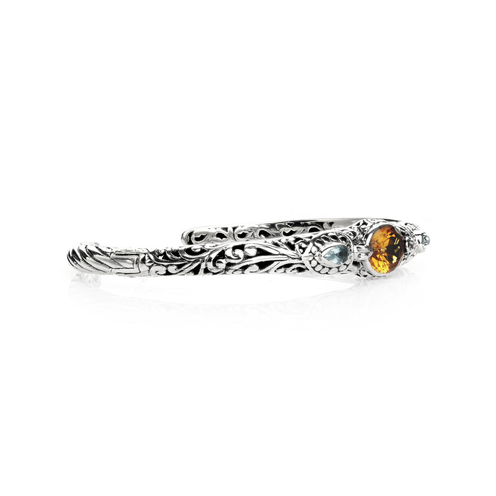 1.20 Cts Citrine and Blue Topaz Cuff Bracelet in Oxidized 925 Silver