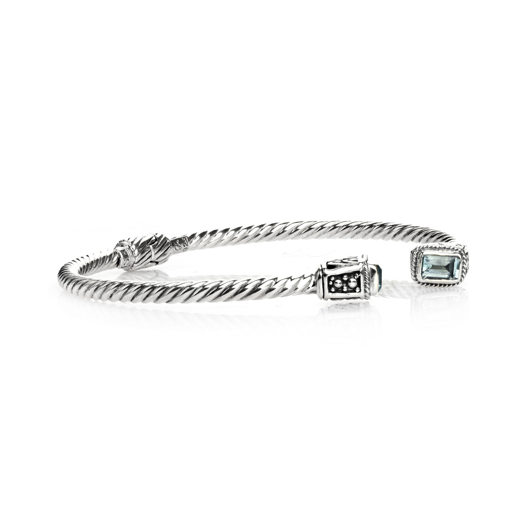 0.60 Cts Blue Topaz Cuff Bracelet in Oxidized 925 Silver