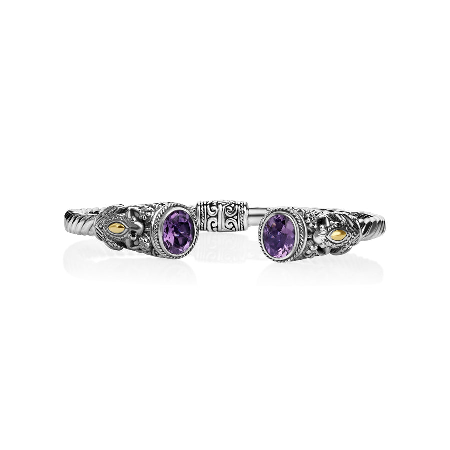 1.40 Cts Amethyst Cuff Bracelet in Two Tone 925 Silver