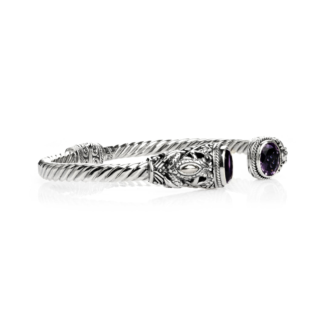 1.40 Cts Amethyst Cuff Bracelet in Two Tone 925 Silver