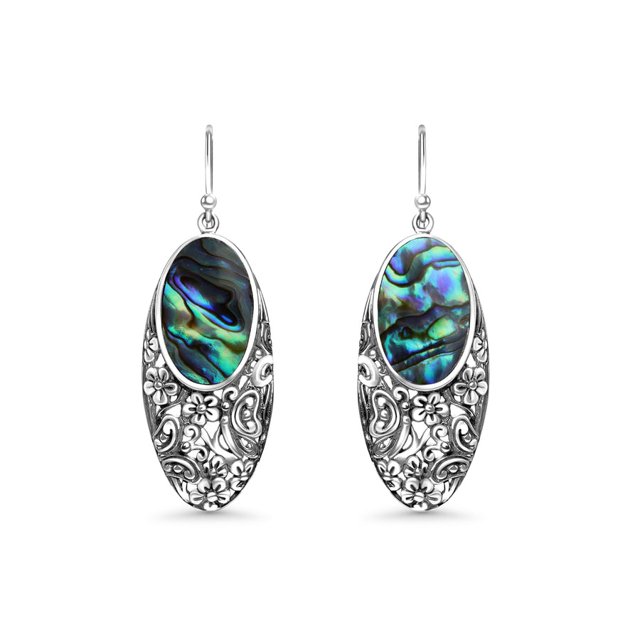 20.00 Cts Abalone Dangle Earring in Oxidized 925 Silver