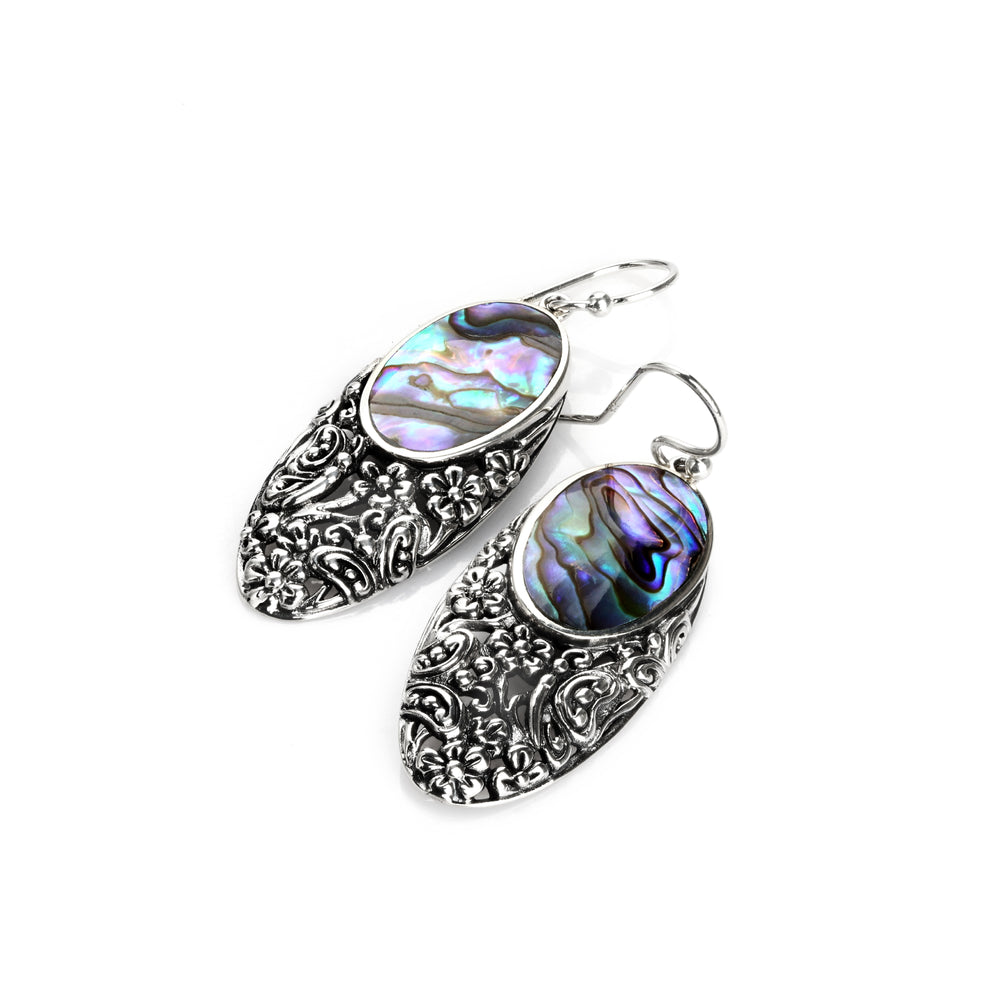 20.00 Cts Abalone Dangle Earring in Oxidized 925 Silver