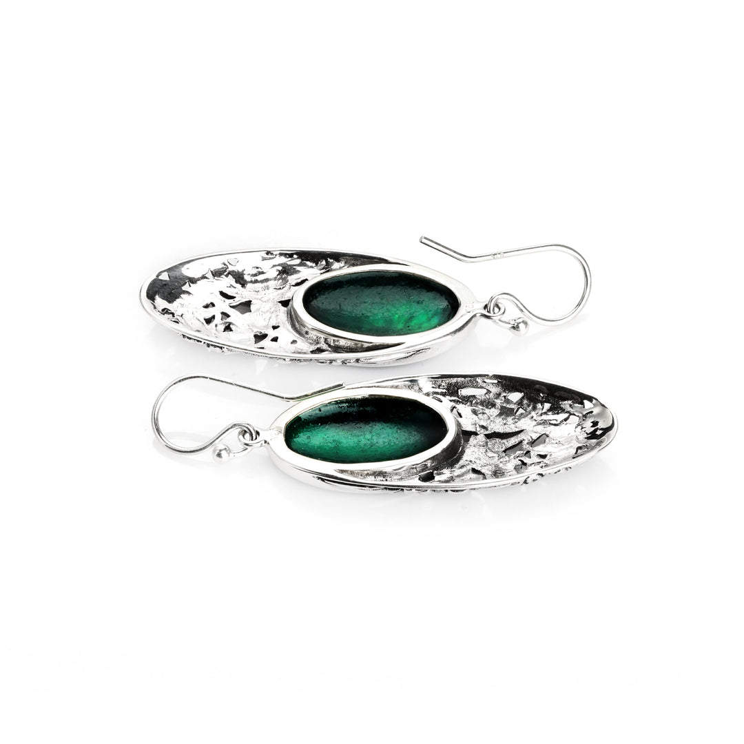 20.00 Cts Abalone Dangle Earring in Oxidized 925 Silver