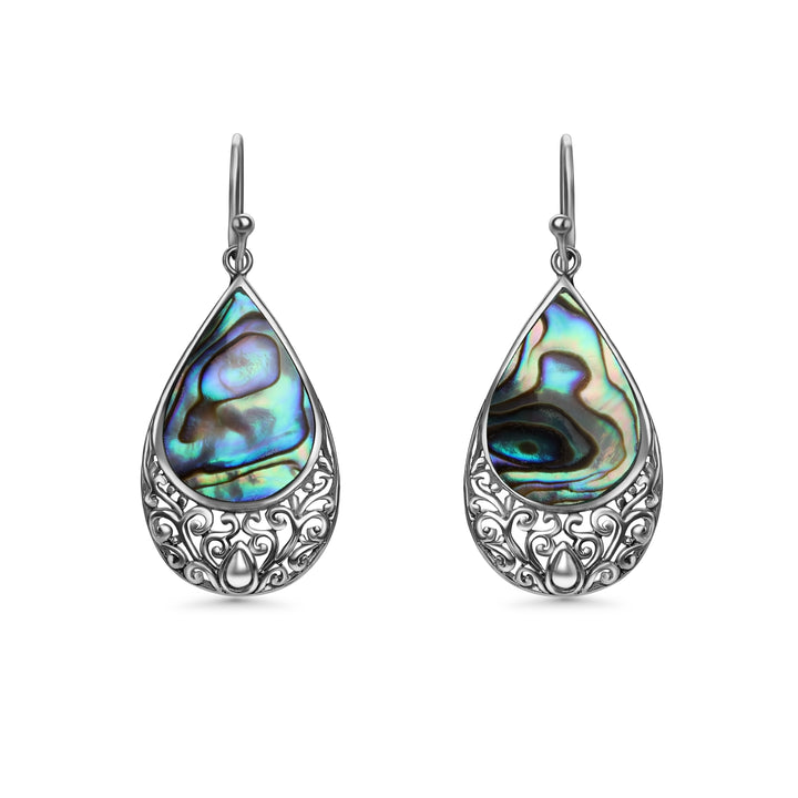 12.00 Cts Abalone Dangle Earring in Oxidized 925 Silver