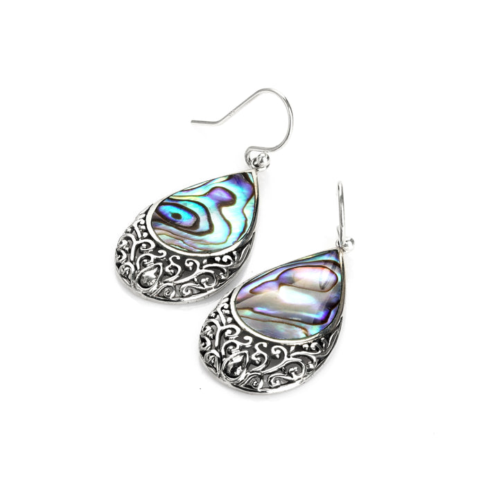 12.00 Cts Abalone Dangle Earring in Oxidized 925 Silver